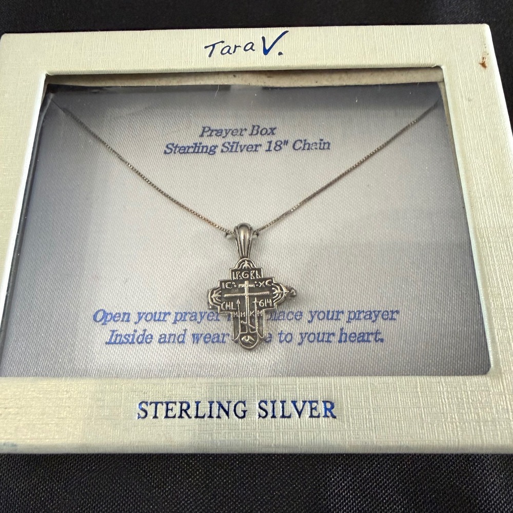 Tara V. Sterling Silver Prayer Box Cross Locket Necklace 18" Chain New Open Box